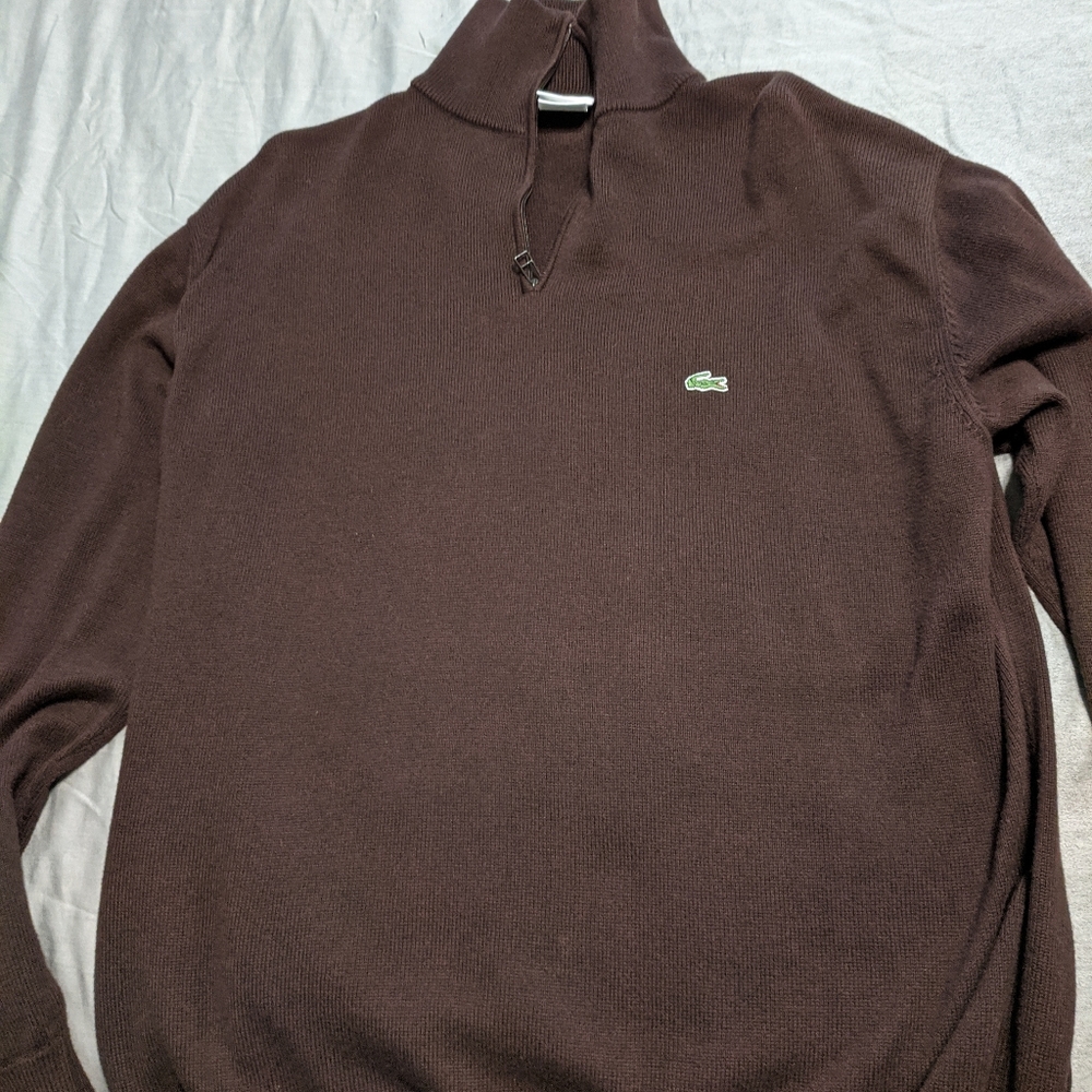 Lacoste brown mock turtleneck quarter zip sweater